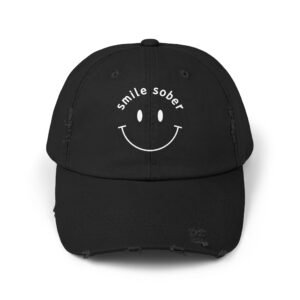 Smile Sober Distressed Cap, Unisex Hat for Recovery,