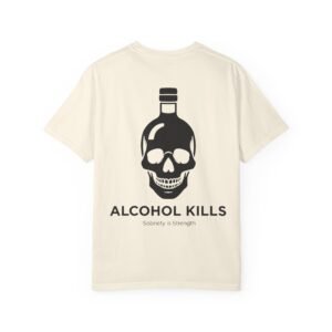 Unisex Garment-Dyed T-shirt with Skull Design, Alcohol Kills